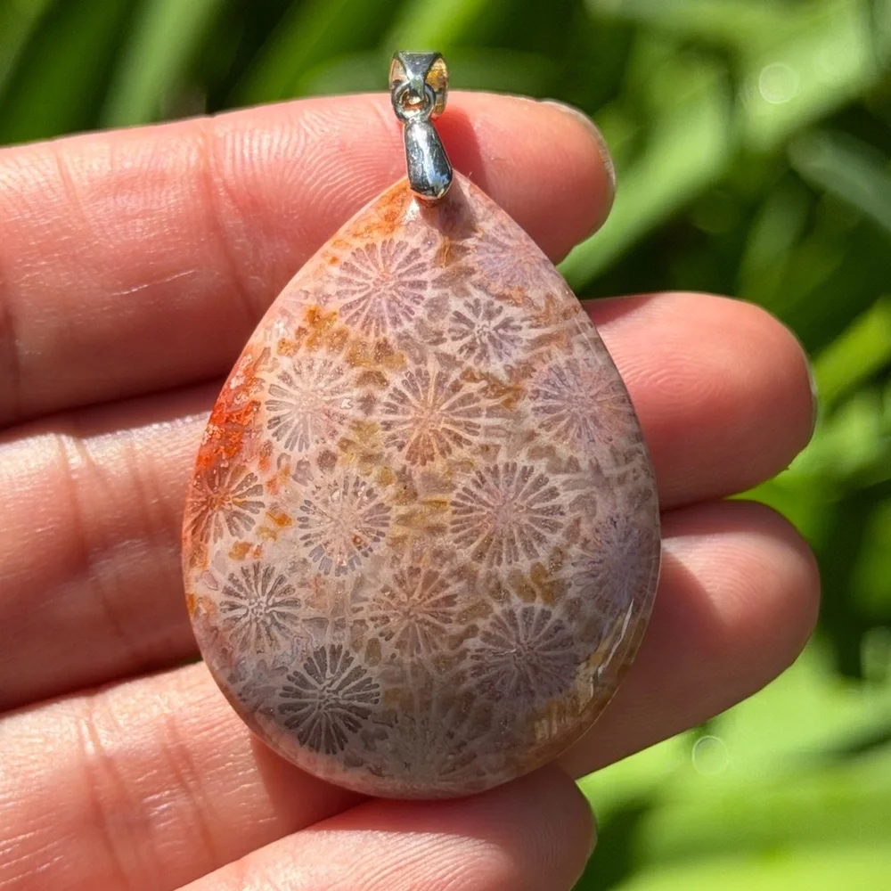 Sterling silver 925 stamped purple pink‎ coral jade pendant 0449